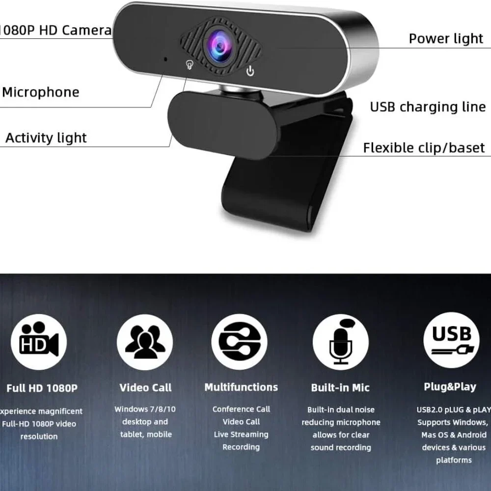 Webcam Camera HD 1080P Computer Laptop Streaming Microphone Recording New in Box